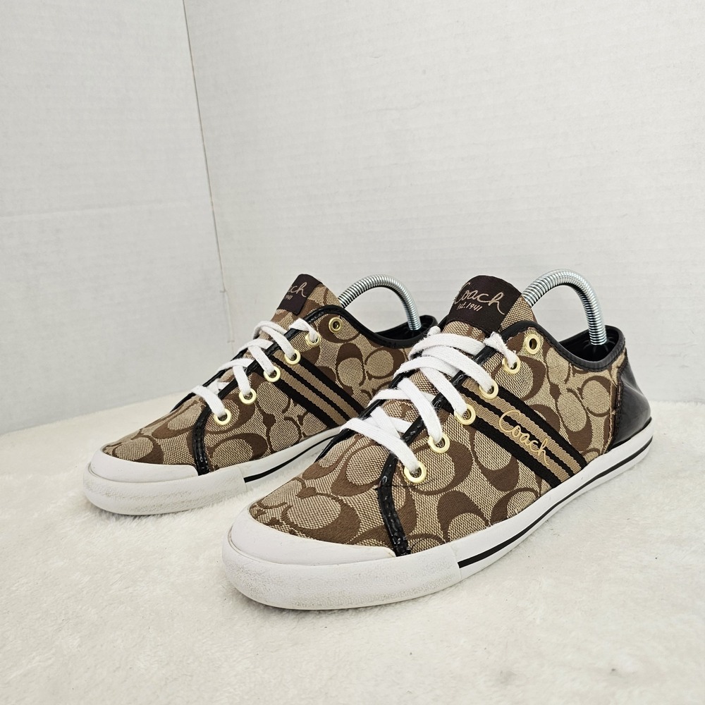 Coach Folly Signature C Canvas Women's Size 8.5B Low Top Lace Up Brown Sneakers